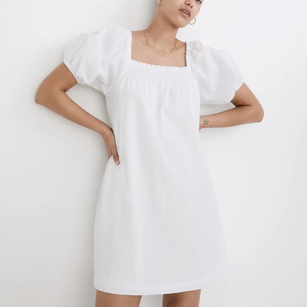 Madewell Puff-Sleeve A-Line Mini Dress in Seersucker Stripe size XXL
